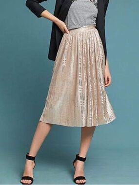 SABINA  MUSAYEV CASSIA SHIMMER BLUSH SILVER PLEATED MIDI SKIRT WOMENS SIZE 6